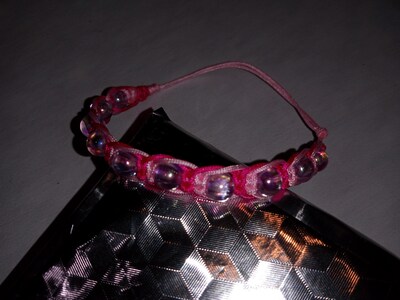 Handmade bead and cord macrame adjustable bracelet,light and dark pink color.. - image3